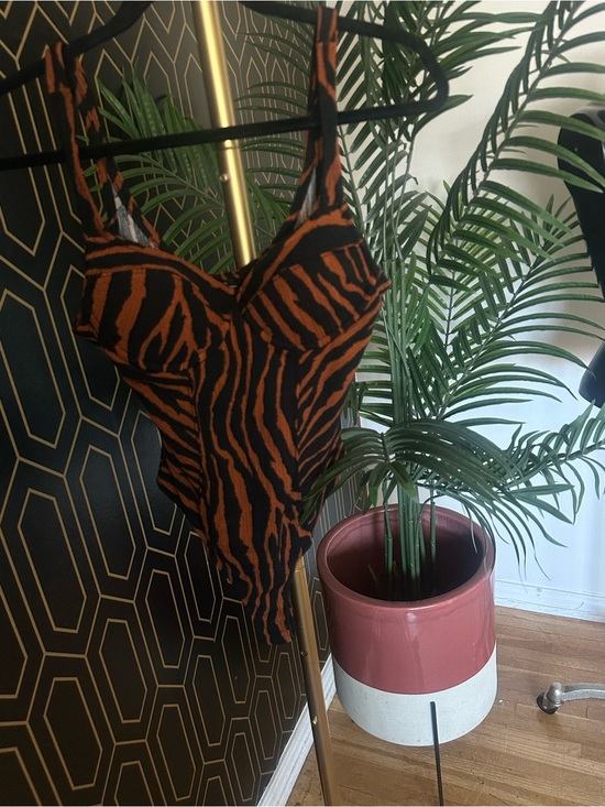 Tops - Tiger-Stripe Bodysuit Top in Black & Orange